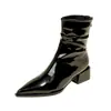 Botines Holgados Negros de Moda para Mujer con Tacón Alto, Nuevas Botas Adelgazantes de Cuero Suave Estilo Francés para Otoño e Invierno 2025
