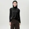 Tricô de Caxemira Feminino Novo Estilo de Inverno Gola Alta Meia Tricô Base com Tricô Plissado Assimétrico Top de Cor Pura