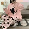 Comercio exterior estilo coreano cara sonriente primavera y otoño populares pijamas para mujer puerta sureste estampado completo cara sonriente ropa de casa se puede usar afuera