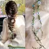 Estilo de celebridad azul flor pequeña hoja verde ratán accesorios para el cabello linda diadema trenzada trenza retorcida