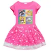Chegada Nova 2023 Estilo Coreano Vestido de Menina Manga Meia Verão Desenho Animado Estrela de Menina Malha Manga Curta Vestido Princesa
