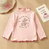 Camada Base Feminina de Comércio Exterior Novo Estilo 2026 Outono/Inverno De Rong Quente Acabamento em Forma de Orelha Top Camiseta Listrada de Manga Longa Infantil