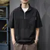 Polo de Verano 2025 de Textura Retro con Cuello Mao y Manga Corta para Hombre, Holgado, Delgado, Transpirable, Polo Americano de Media Manga