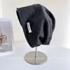 Gorro de Punto 100% Lana Merino para Mujer, Gorro de Punto Cálido para Otoño e Invierno con Etiqueta Rayada, Gorro Holgado, Gorro de Cabeza Moderno