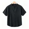 Nueva Camisa de Lino de Manga Corta para Hombre Verano 2026, Holgada Casual Cuello Redondo, Color Sólido Algodón-Lino Transpirable Versátil Superior