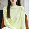 Suéter de punto para mujer de algodón puro, cuello medio alto, manga larga, suave y amigable con la piel, corte ajustado, capa base básica para primavera y otoño