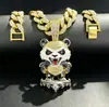 Colar de Liga Europeu e Americano Estilo Hip-Hop com Pingente Personalizado de Kung Fu Panda Cravejado com Diamantes, Corrente Cubana, Acessórios Masculinos Tendência Atacado