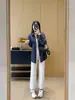 Jaqueta Camisa Jeans Azul Algodão Puro Gola Reversível Estilo Vintage Início de Primavera Algodão de Xinjiang Bordado de Pônei Retro para Mulheres
