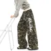 Pantalones de Chándal Camuflados con Estampado de Letras Street Americano para Mujer Hombre Primavera Sueltos Delgados Estilo Perezoso Pierna Ancha Deportivos Casuales