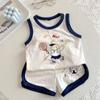 Chaleco de Algodón Puro para Bebé Niño Traje sin Mangas Verano Nuevo Estilo Shorts Lindos Conjunto de Dos Piezas para Niños Pequeños y Medianos