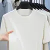Camisa de Tricô Fina Masculina de Manga Curta em Linho Tencel Estilo Old Money, Nova Moda de Verão Camiseta Casual de Manga Meia-Manga com Gola Redonda