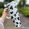 Novo Modelo 2024 Copo de Carro de 40oz com Alça, Copo Térmico com Canudo, Copo de Gelo para Manter Frio Montado no Carro, Copo de Água de Vaca com Estampa de Leopardo