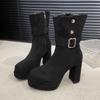 Botines de Tacón Ultra Alto para Mujer 2025 Otoño e Invierno Nuevos Versátiles Elásticos de Tacón Grueso Reversibles Pequeños de Doble Uso Ajustados