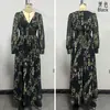 Ropa de mujer para comercio exterior para mercados transfronterizos europeos y americanos, más vendida en sitios independientes, vestido de manga larga con estampado bohemio estilo pastoral y cuello en V