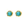 Aretes de aro huecos estilo retro europeo y americano para mujer, a la moda, lujo ligero, aretes elegantes de alta gama en turquesa estilo francés