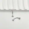 Pacote de piercing de umbigo de titânio F136 com haste curva e pedra de strass tcheca de fundo chato G23 corpo de liga de titânio joia piercing anel de umbigo