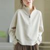 Moletom Feminino Gola Alta Meio Zíper, Estilo Outono e Inverno, Blusa Casual Pulôver de Manga Comprida, Roupa Feminina Solta