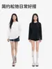 Camiseta lisa minimalista estilo japonês para mulheres, corte solto, gola redonda, emagrecedora, comprimento médio, algodão puro, mangas compridas, design único com fenda, peça básica fashion