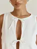 Conjunto de Saia Curta Sem Mangas Transfronteiriço Estilo Europeu e Americano Verão 2026 Novo Conjunto Feminino com Top de Gola Redonda com Abertura Frontal e Amarração + Saia Evasê