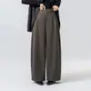 Pantalones largos casuales de pierna ancha, sueltos, otoño e invierno, adelgazantes, lana, color liso, con caída, pierna recta, cintura alta, grises, engrosados, para mujer