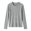 Camiseta Básica de Lana Acetato Tencel para Mujer 2026 Otoño/Invierno Nueva Superior de Cuello Redondo Sencillo Color Sólido Cálida Camiseta de Manga Larga