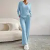 Traje Otoño e Invierno 2025 Transfronterizo Nuevo Hogar Moda Casual Pantalones Rectos Elegante Holgado Cuello en V Raya en Axila Conjunto de Dos Piezas