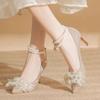 Primavera 2025 Nuevo Estilo Zapatos de Tacón Alto de Aguja Brillantes con Cadena de Perlas y Cristales Gran Cantidad Preferencial