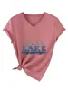 Lléveme al Lago Amazon Ebay Sitio Independiente Camiseta Casual Versátil de Manga Corta con Cuello en V para Mujer