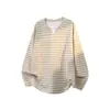 Nueva Camiseta de Manga Larga Rayada con Cuello en V Estilo Old Money para Hombre Otoño 2026, Camisa Básica Holgada Casual de Moda Juvenil para Hombre