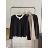 Ropa de otoño e invierno para mujer de talla grande, elegante camiseta de manga larga de dos piezas falsas con botones, versátil camiseta básica adelgazante para mujeres de talla grande