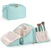 Bolsa de maquiagem vertical com abertura grande, bolsa para pincéis de maquiagem resistente à água, necessaire leve com divisórias, bolsa de viagem para maquiador