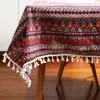 Toalha de mesa de linho estampada estilo étnico boêmio transfronteiriça, resistente ao desgaste, isolante térmico, à prova de poeira, tecido base e tecido de cobertura com acabamento de fábrica