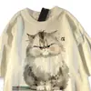 Camiseta de manga curta com estampa de gato em seda de leite para mulheres e homens, estilo casual preguiçoso de verão 2026, gola redonda, top para casal