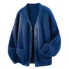 Suéter cárdigan para hombre 2026 nuevo estilo primavera y otoño, cárdigan de punto casual holgado con cuello en V, moderno y elegante