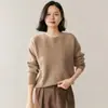 Macio e Confortável ~ Suéter de Cashmere com Gola Redonda para Mulheres, Solto, Ajustado e Versátil Suéter Tricotado para Usar por Baixo, Roupa Básica Simples