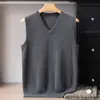 Nuevo chaleco de punto liso de cuello en V de 12 puntos 100% cachemira pura para otoño e invierno, chaleco sin mangas liso holgado para hombre