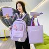 Mochila escolar para alunos do ensino fundamental fofa grande capacidade redutora de peso proteção da coluna mochila orelhas de coelho casual para meninas bolsa de quatro peças