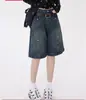 Nuevos Shorts de Mezclilla Americanos Retro de Talle Alto para Mujer Talla Grande, Pantalones de Cinco Puntos Anchos Lavados Sueltos
