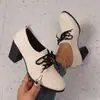 2026 Zapatos de Tacón Alto con Cordones Puntiagudos de Nuevo Estilo, Piel Suave, Acabado Mate, Tacón Grueso Elegante, Zapatos de Corte Bajo Individuales para Mujer, Zapatos de Moda para Primavera y Otoño