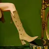 Botas largas de tacón alto de moda para mujer, colección otoño/invierno 2026, con cremallera trasera, tacón grueso, diseño versátil, punta fina a la moda y estilo ajustado.