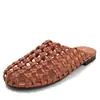 Mules Tecidas Retrô Bico Vazado Design Plano Verão Novo Slip-on Sandálias de Exterior J2333-3