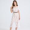 Vestido Feminino de Comércio Exterior Estilo Europeu e Americano, Renda Solúvel em Água com Pétalas Tridimensionais Vazada, Decote Quadrado, Manga Curta, Vestido de Comprimento Médio Slim