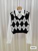 Top de Punto Romboidal Estilo Perezoso Japonés para Mujer Otoño Sobrecapa Ajustado Estilo Universitario Top Corto