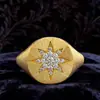 Anillo Popular de Estrella de Ocho Puntas Cepillado de Xiaohongshu Anillo de Estrella de Seis Puntas Brillante Estilo Vintage de Mediados de Siglo