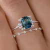 Acessórios Transfronteiriços Mais Vendidos, Anéis de Casal para Homens e Mulheres, Joia de Anel de Zircônia Azul Escuro Simples e Elegante para Mulheres