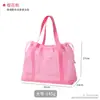 Bolsa de playa de malla, bolsa de almacenamiento para artículos de tocador de viaje, bolso tote calado, bolsa con cordón, bolsa de compras plegable, bolsa interior