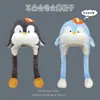 Bonito Sombrero de Peluche de Pingüino con Orejas Móviles para Mujer en Invierno, Forrado de Felpa, Engrosado, Cálido y que Muestra la Cara, Sombrero Lei Feng Pequeño Protector de Oídos