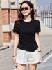 Camiseta elegante de manga corta para mujer, estilo coreano, con mangas abullonadas y parte inferior asimétrica, combinable y moderna.