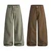 2026 Novo Design Desconstruído Retro Americano Calça Casual Lavada para Homens e Mulheres Perna Reta Solta Amassada Calça Fluida