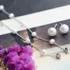 Nafoge plata al por mayor pendientes de plata de ley 925 con perla natural pequeña pendientes largos de borla de plata de moda